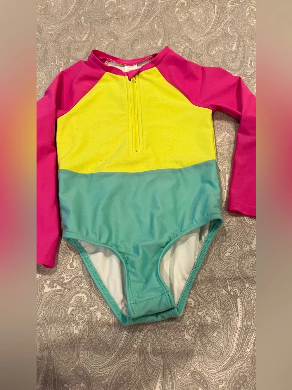 Cat& jack ‘s girl Long-Sleeve  One-Piece Swimsuit Pink,Yellow & Turquoise for 5T